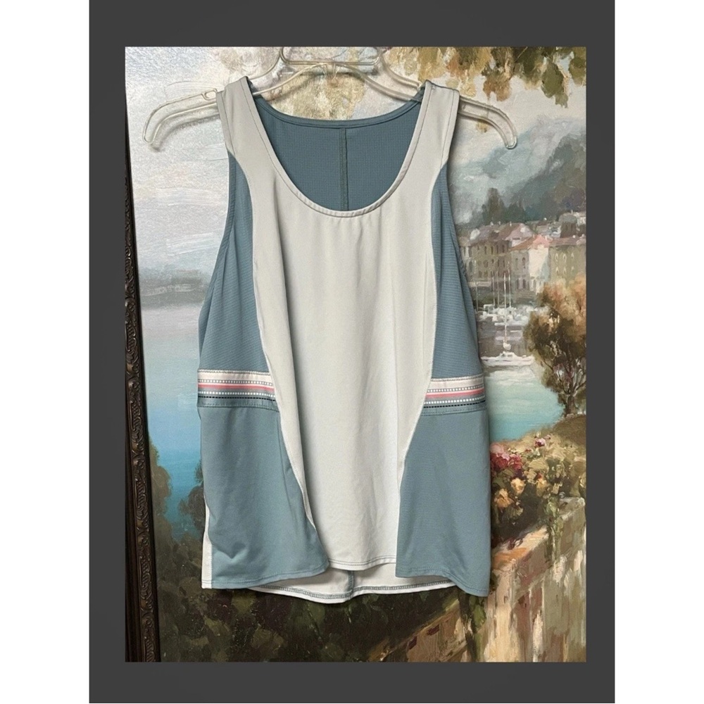 Lucky in Love Teal and White with Orange Accents Athletic Tank Top